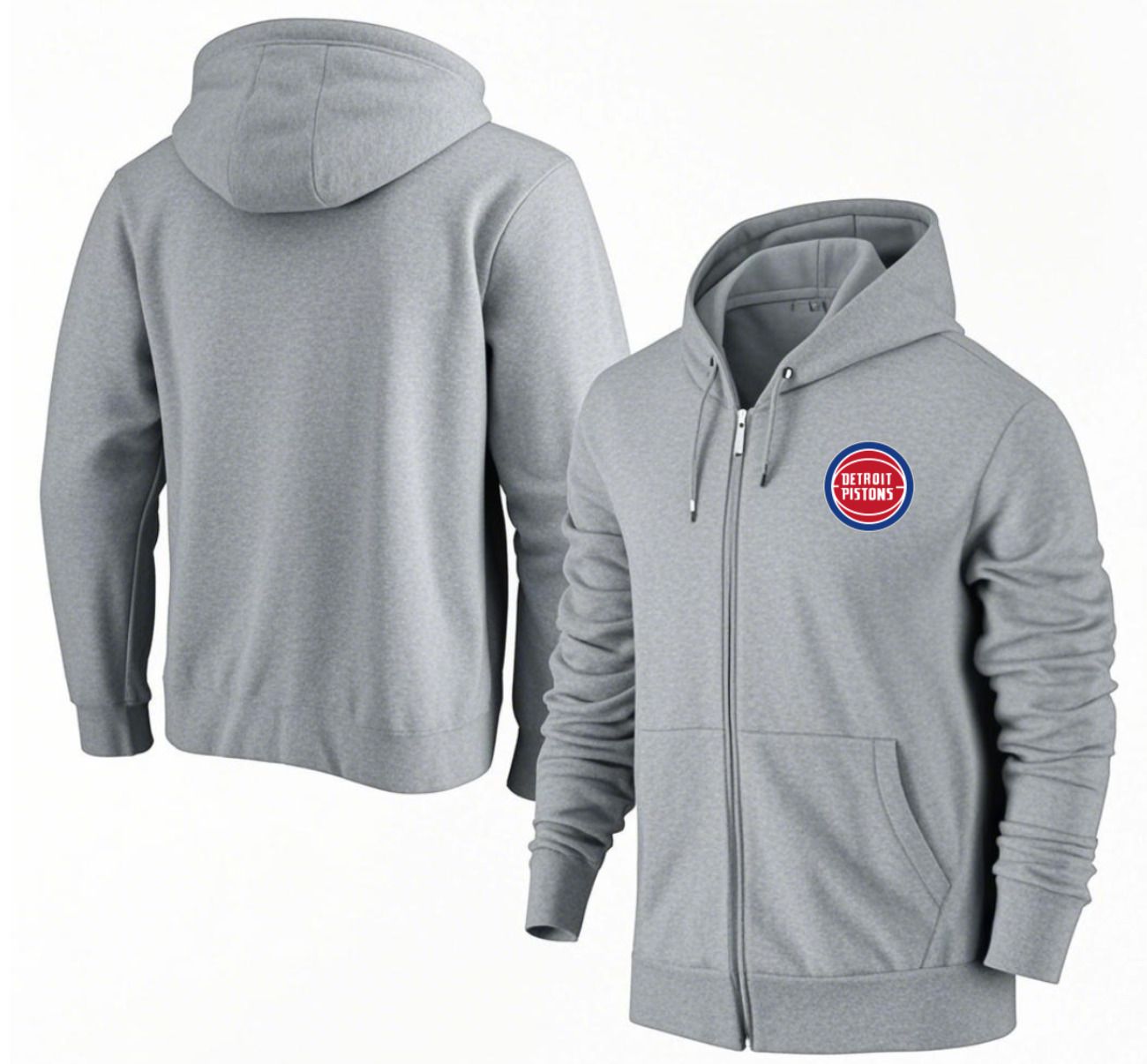 Men Detroit Pistons Grey Zipper hoodie 2025 NBA Jersey style 1->->
